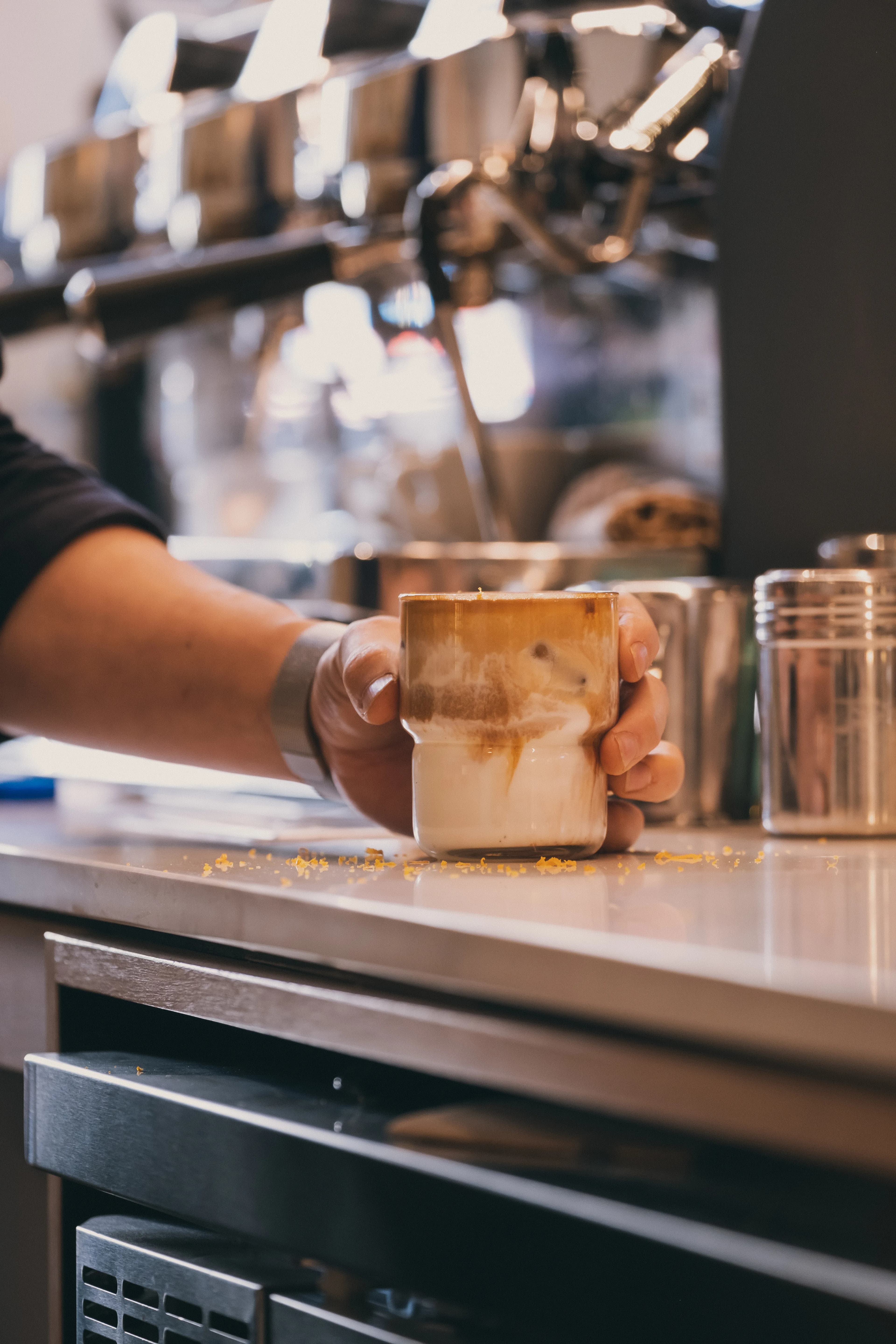 Tone Coffee Roasters interior and coffee preparation